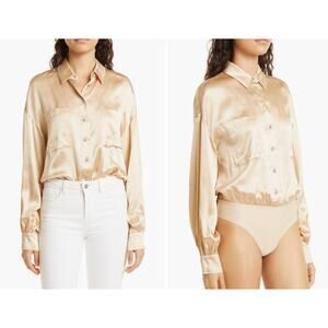 CAMI NYC Belkis Silk Charmeuse Shirt Bodysuit XL Beige Nude
